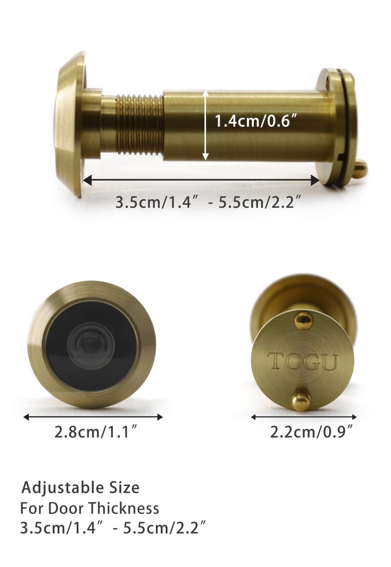 TOGU TG2814YG-SC Solid Brass UL Listed 220-degree Door Viewer with Heavy Duty Privacy Cover for 1-3/8"" to 2-1/6"" Doors  Satin Gold Finish 2 stes - Image 2